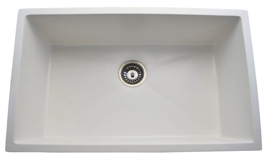 White granite composite undermount kitchen sink