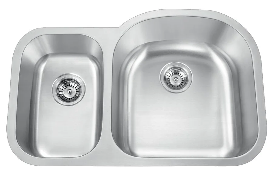 31-inch undermount double bowl stainless steel sink with large right bowl, model U321BR
