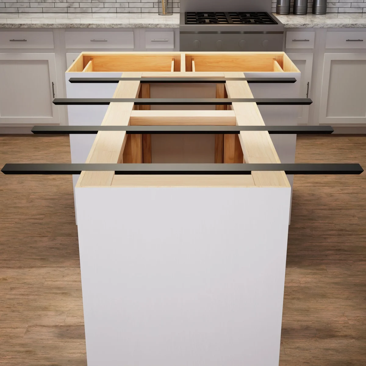 Double-sided island bracket for countertop support