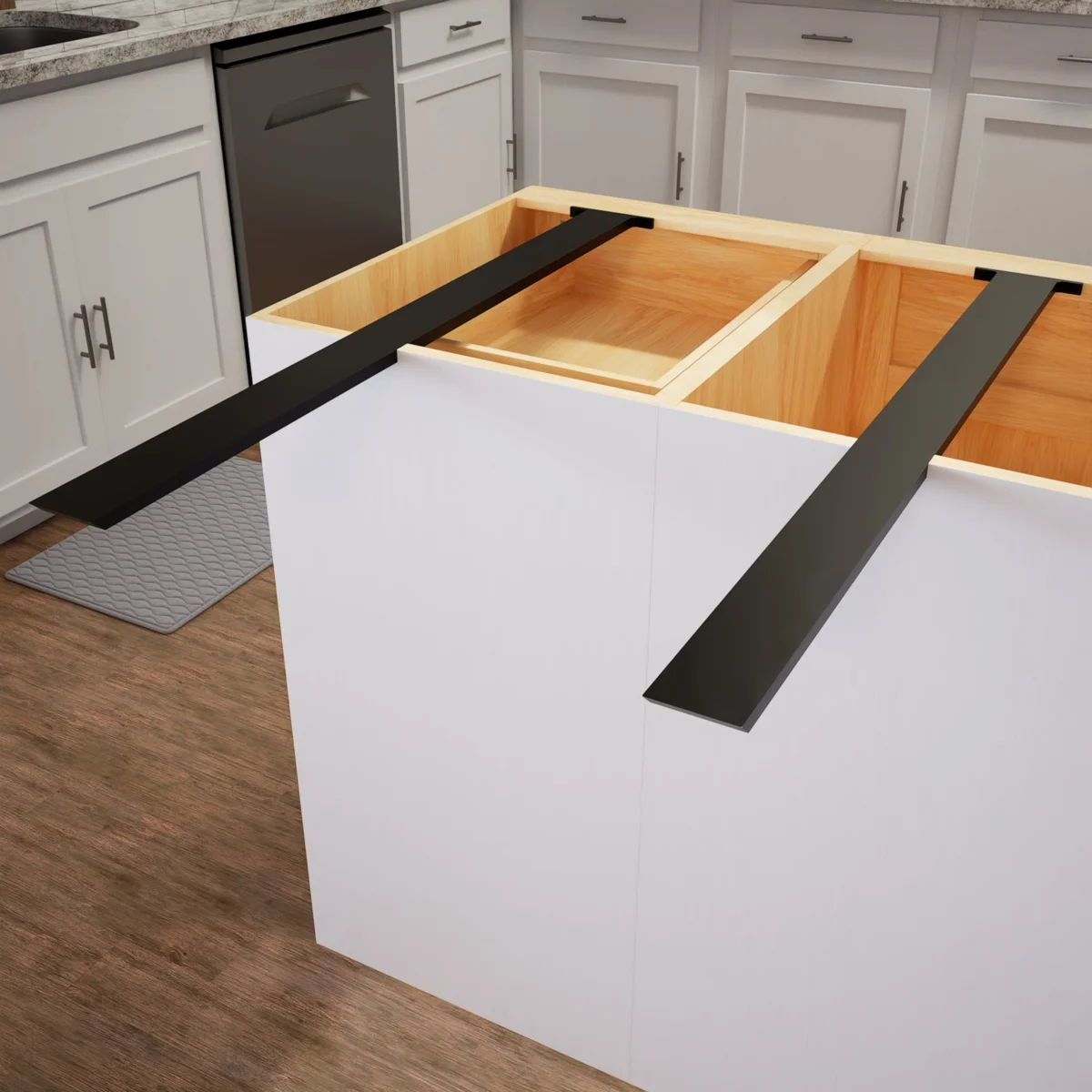 Hidden island countertop support bracket