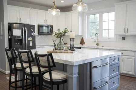 white kitchen marble countertops