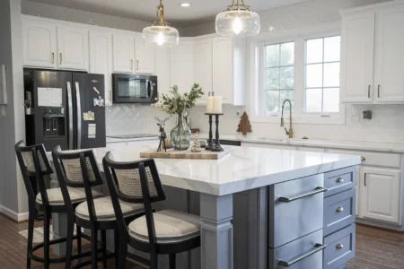 white kitchen marble countertops