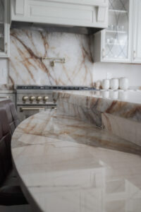 patagonia quartzite close up with mitered edge island