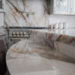 patagonia quartzite close up with mitered edge island