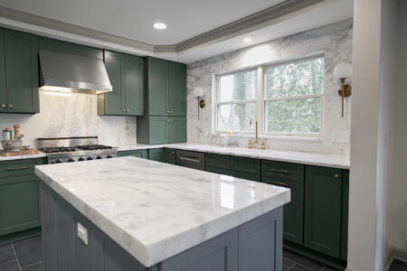 bianco tesoro marble countertops with mitered edge