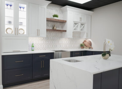 Columbia showroom display with quartz and fabuwood cabinets